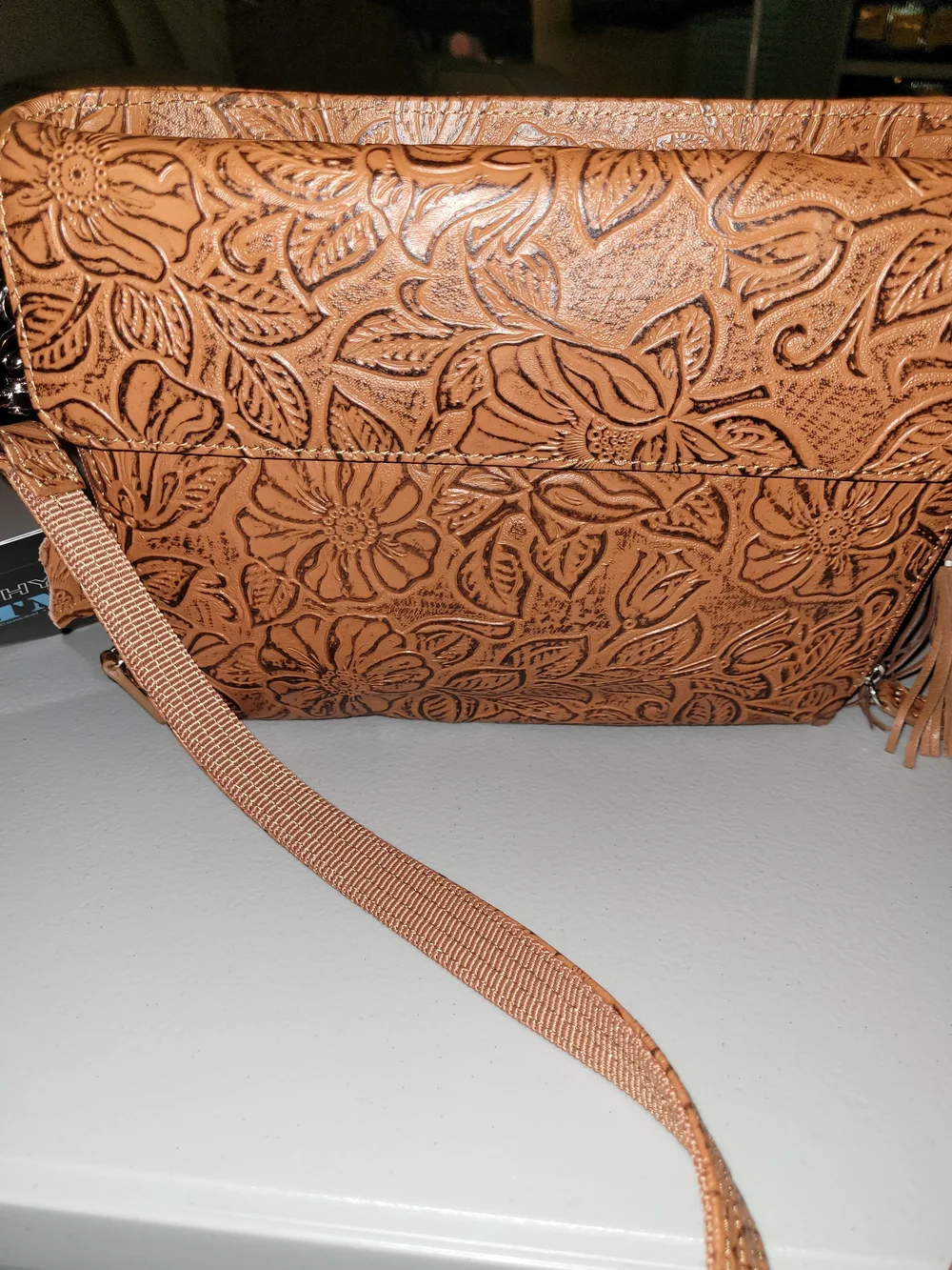 Concealed Carry Clutch Purse Embossed Floral Crossbody Bag in Tan Leatherette